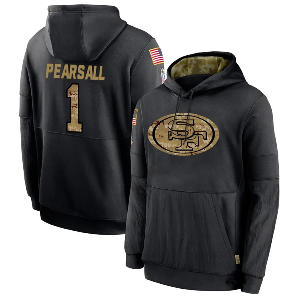 Johmsee SF.49ers #1 Ricky Pearsall Player Black Salute To Service Hoodie Player Stitched Jerseys