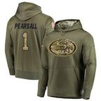 Johmsee SF.49ers #1 Ricky Pearsall Player Salute To Service Olive Hoodie Player Stitched Jerseys