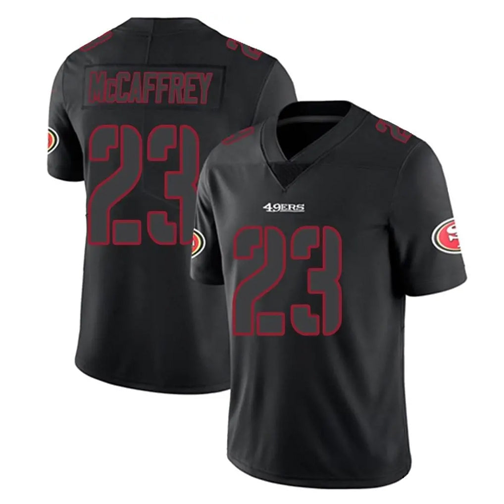 Johmsee SF.49ers #23 Christian McCaffrey Player Black Impact Limited Home Game Stitched Jerseys