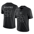 Johmsee SF.49ers #23 Christian McCaffrey Player Black Limited Reflective Home Game Stitched Jerseys