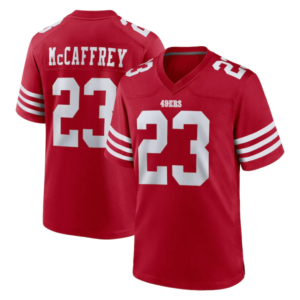 Johmsee SF.49ers #23 Christian McCaffrey Player Red Game Home Stitched Jerseys