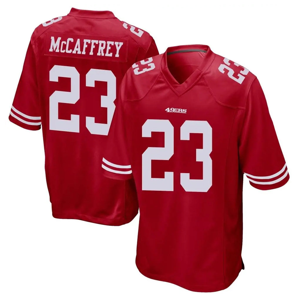Johmsee SF.49ers #23 Christian McCaffrey Player Red Home Game Stitched Jerseys