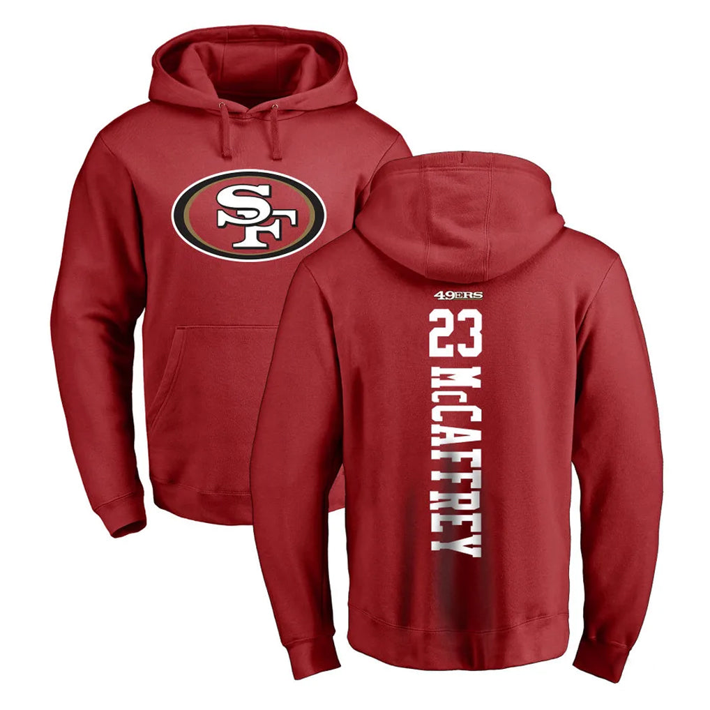 Johmsee SF.49ers #23 Christian McCaffrey Player Red LOGO Pullover Hoodies Home Game Stitched Jerseys