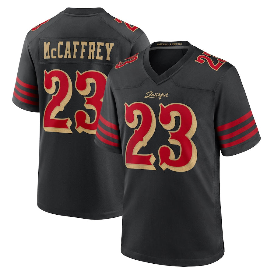Johmsee SF.49ers #23 Christian McCaffrey Player Rivalries Collection Black Game Stitched Jerseys