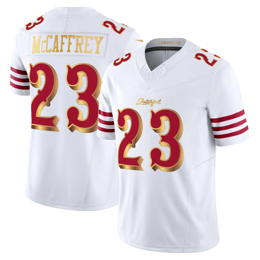 Johmsee SF.49ers #23 Christian McCaffrey Player White 2025 Rivalries Collection Game Limited Stitched Jerseys