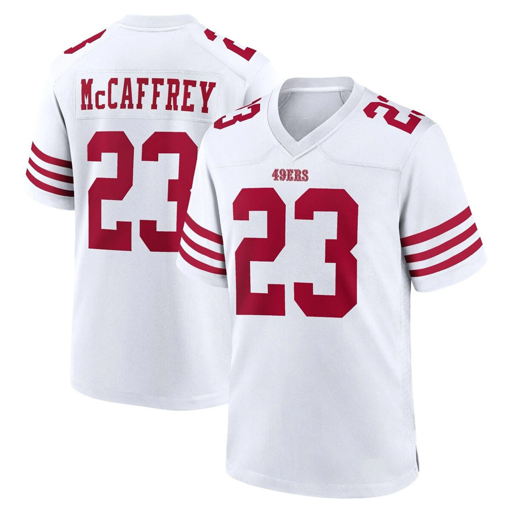 Johmsee SF.49ers #23 Christian McCaffrey Player White Game Home Stitched Jerseys