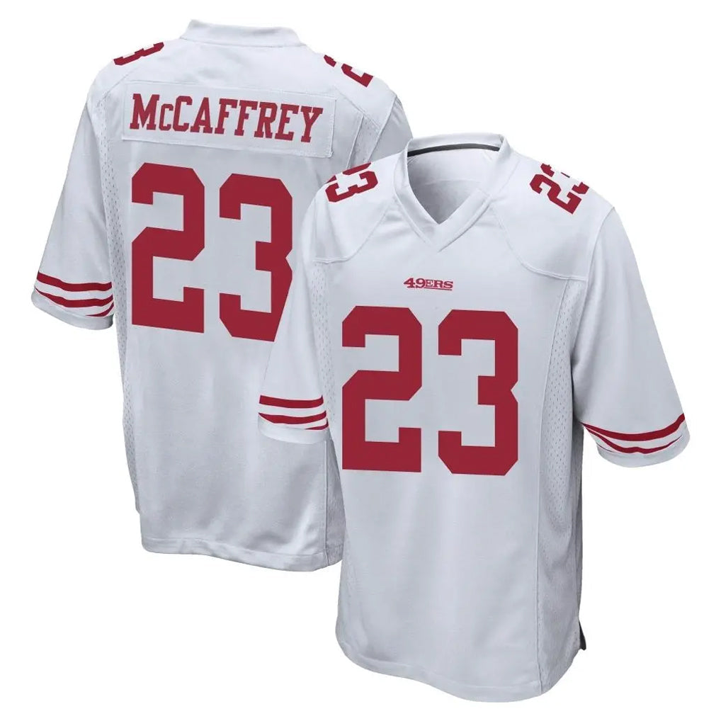 Johmsee SF.49ers #23 Christian McCaffrey Player White Home Game Stitched Jerseys