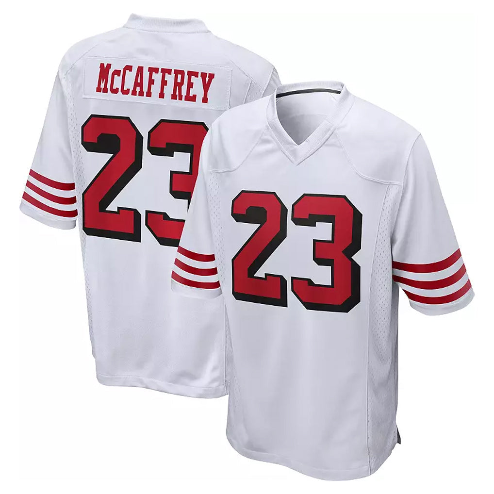 Johmsee SF.49ers #23 Christian McCaffrey Player White Limited Home Game Stitched Jerseys
