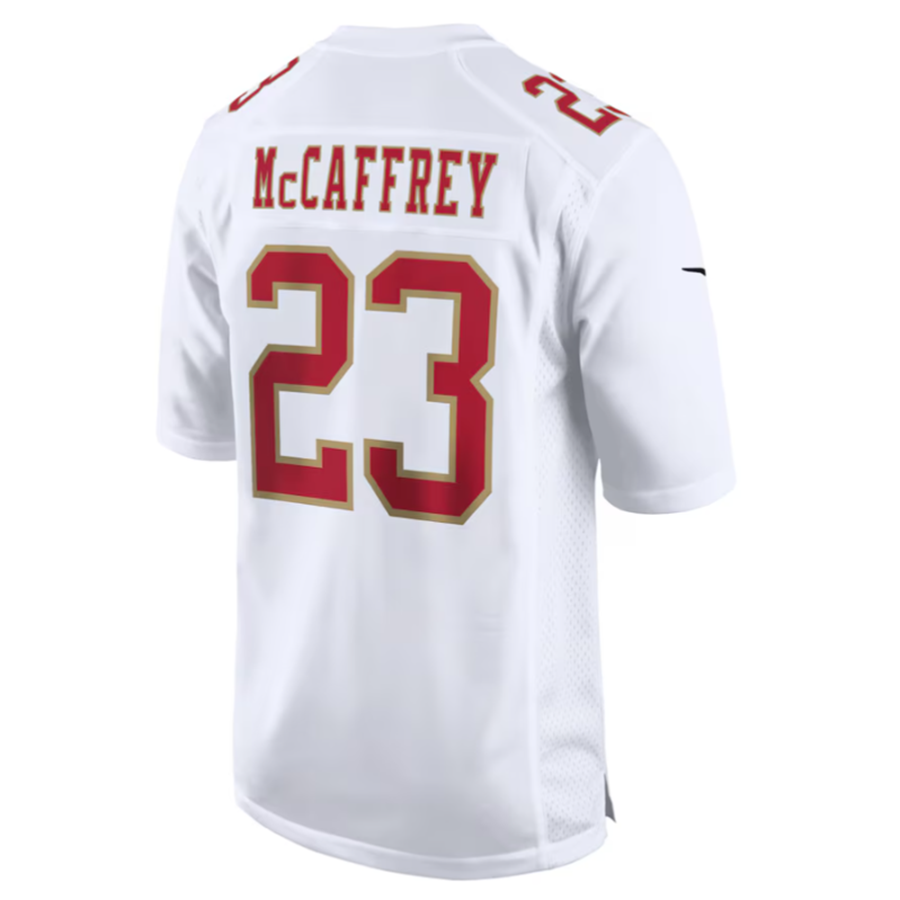 Johmsee SF.49ers #23 Christian McCaffrey Tundra White Fashion Game American Stitched Jersey