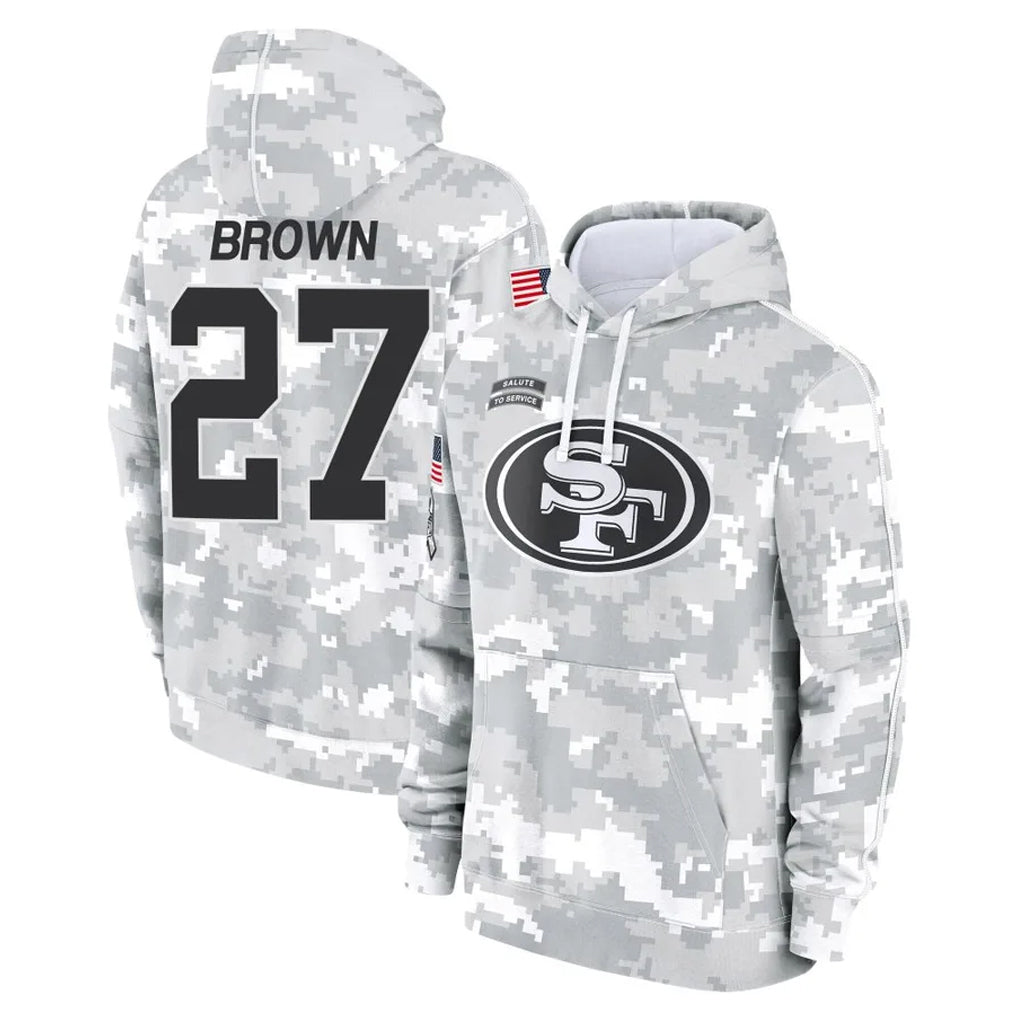 Johmsee SF.49ers #27 Ji'Ayir Brown Player Arctic Camo Limited Salute to Service Pullover Hoodies Game Stitched Jerseys