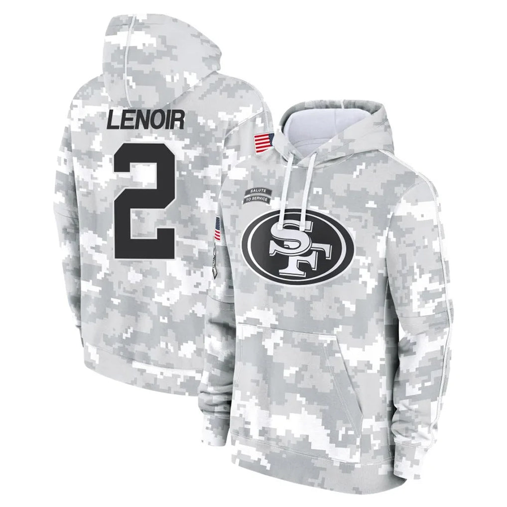 Johmsee SF.49ers #2 Deommodore Lenoir Player Arctic Camo Limited Salute to Service Pullover Hoodies Game Stitched Jerseys