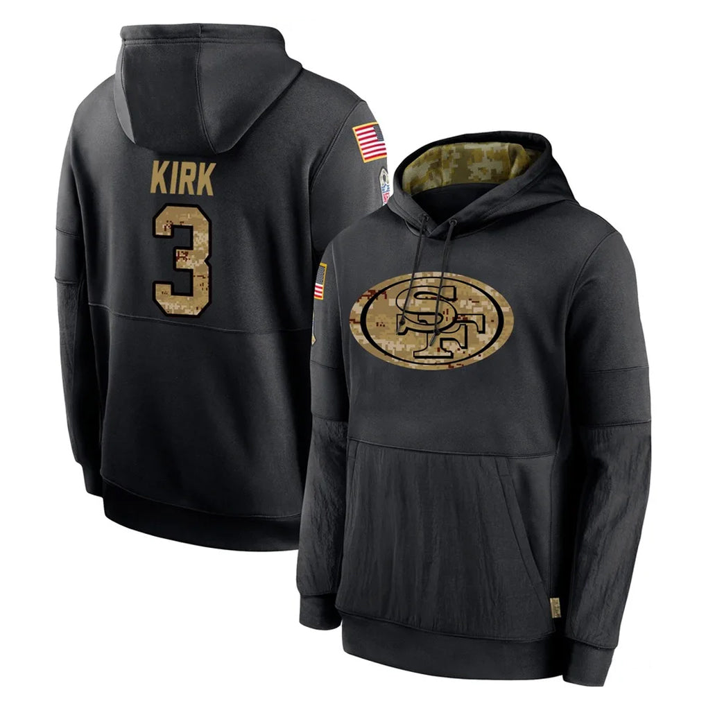 Johmsee SF.49ers #3 Christian Kirk Player Black Salute to Service Sideline Performance Pullover Hoodies Home Game Stitched Jerseys