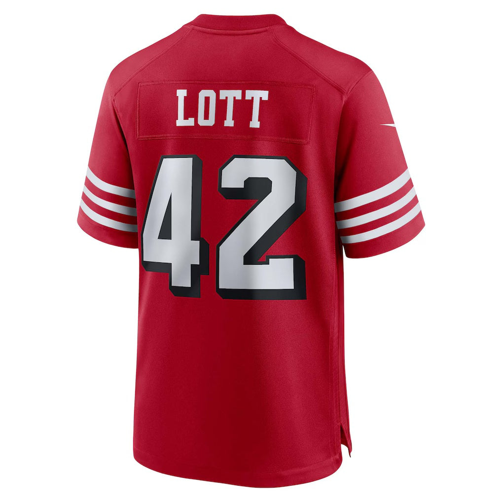 Johmsee SF.49ers #42 Ronnie Lott Scarlet Retired Player Alternate Game Stitched Jerseys
