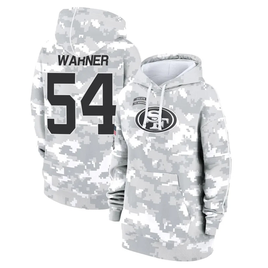 Johmsee SF.49ers #54 Fred Warner Player Arctic Camo Salute to Service Hoodies Stitched Jerseys