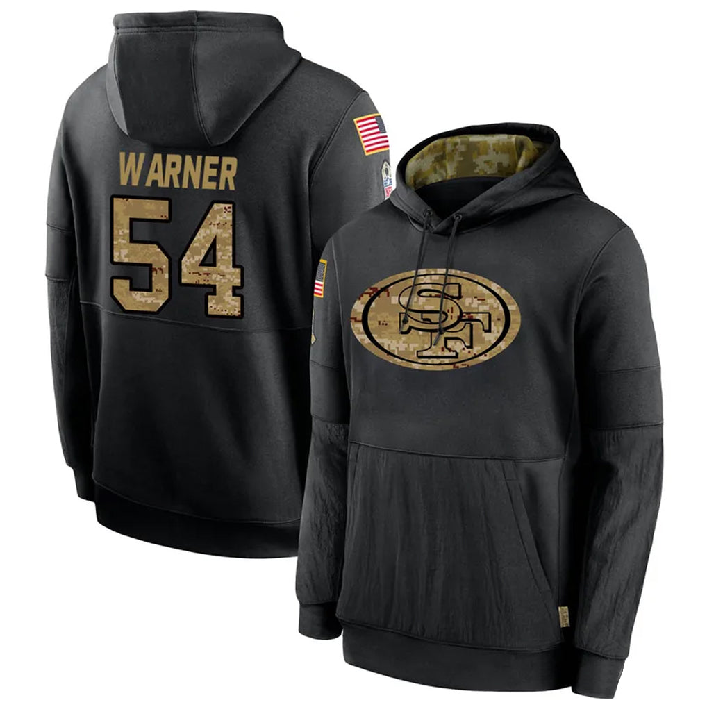 Johmsee SF.49ers #54 Fred Warner Player Black Salute to Service Hoodies Stitched Jerseys