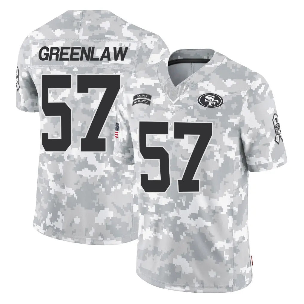 Johmsee SF.49ers #57 Dre Greenlaw Player Arctic Camo Limited Salute To Service Home Game Stitched Jerseys