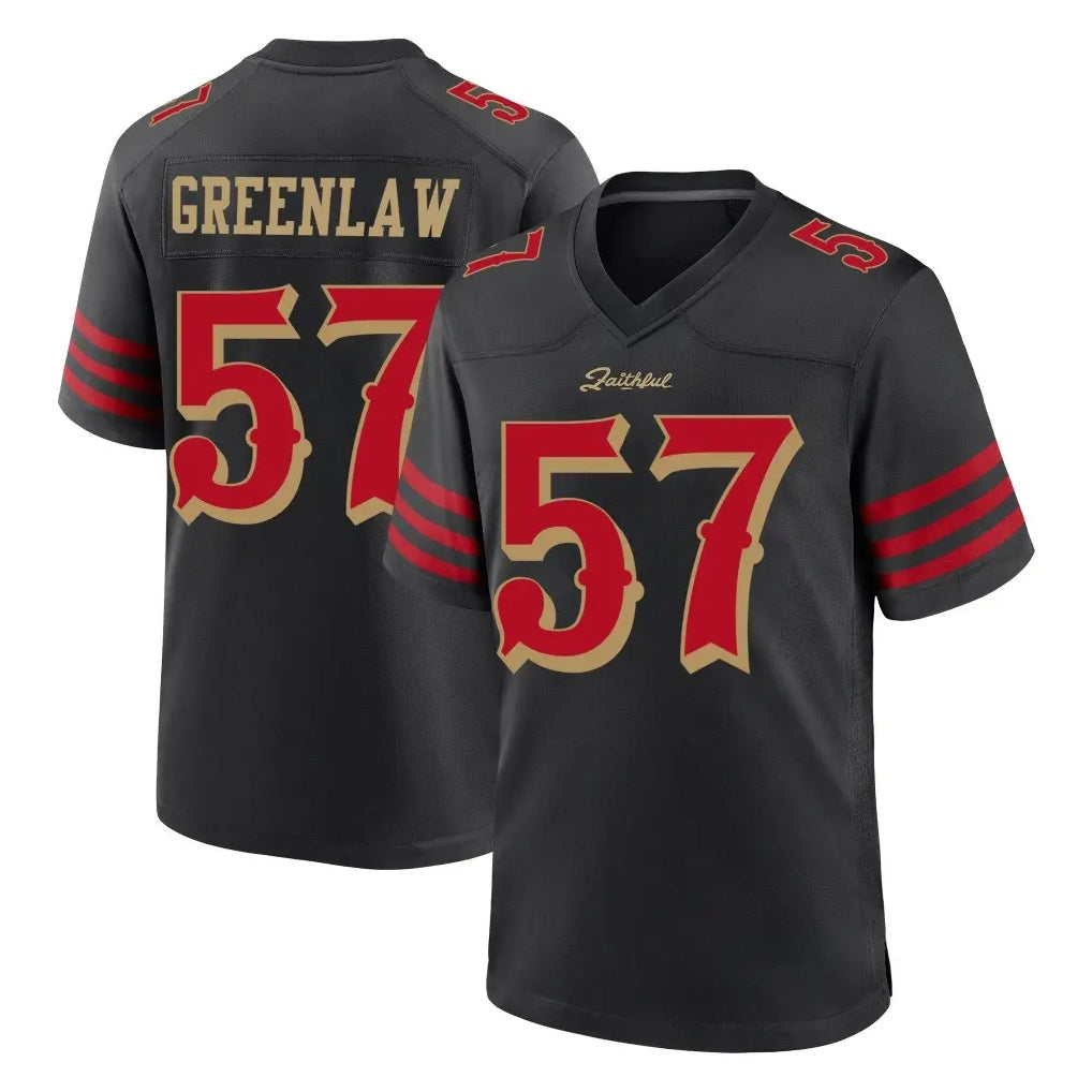 Johmsee SF.49ers #57 Dre Greenlaw Player Black Rivalries Collection Home Game Stitched Jerseys
