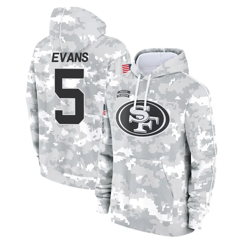 Johmsee SF.49ers #5 Mike Evans Player Arctic Camo Limited Salute to Service Pullover Hoodies Game Stitched Jerseys