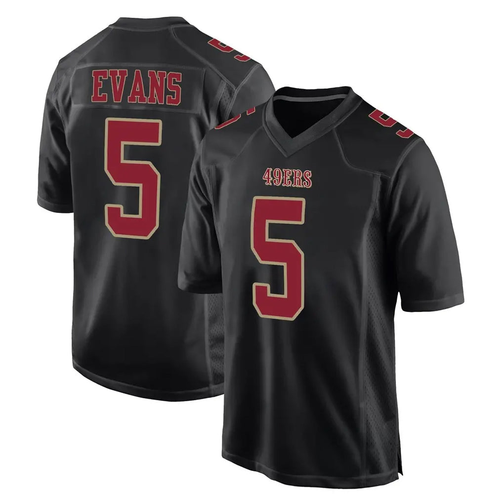 Johmsee SF.49ers #5 Mike Evans Player Black Fashion Home Game Stitched Jerseys