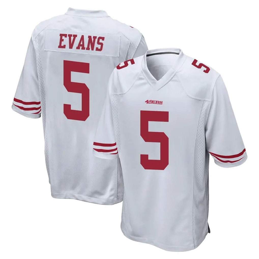 Johmsee SF.49ers #5 Mike Evans Player White Home Game Stitched Jerseys