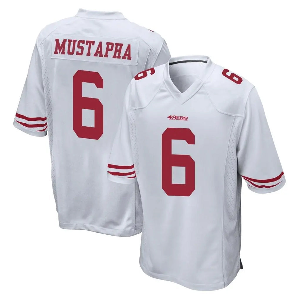 Johmsee SF.49ers #6 Malik Mustapha Player White Home Game Stitched Jerseys