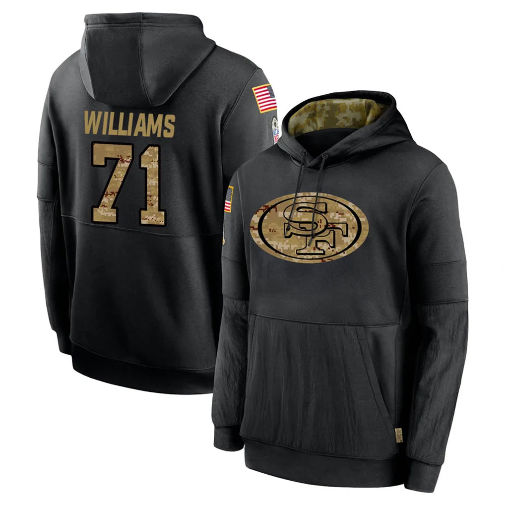 Johmsee SF.49ers #71 Trent Williams Player Black Salute to Service Sideline Performance Pullover Hoodies Home Game Stitched Jerseys