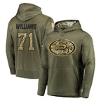 Johmsee SF.49ers #71 Trent Williams Player Olive Salute to Service Pullover Hoodie Home Game Stitched Jerseys