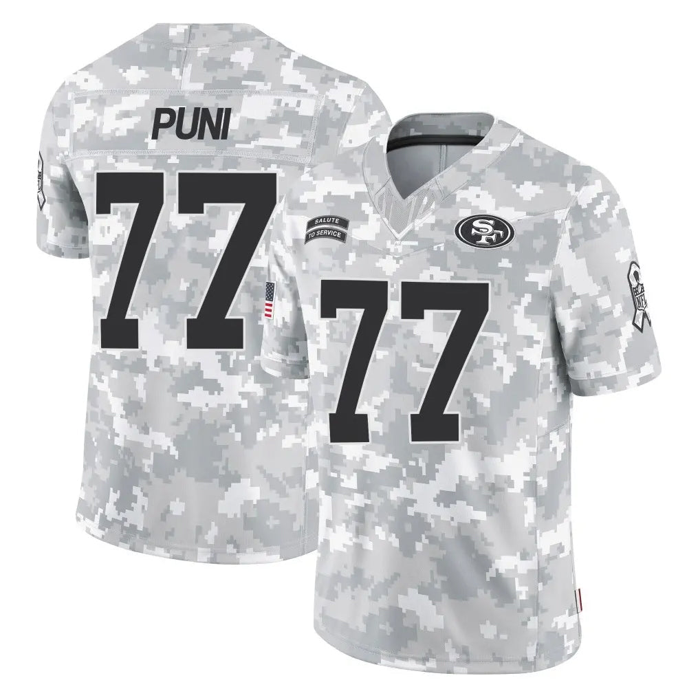 Johmsee SF.49ers #77 Dominick Puni Player Arctic Camo Limited Salute To Service Home Game Stitched Jerseys