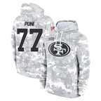 Johmsee SF.49ers #77 Dominick Puni Player Arctic Camo Limited Salute to Service Pullover Hoodies Game Stitched Jerseys