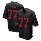 Johmsee SF.49ers #77 Dominick Puni Player Black Alternate Home Game Stitched Jerseys