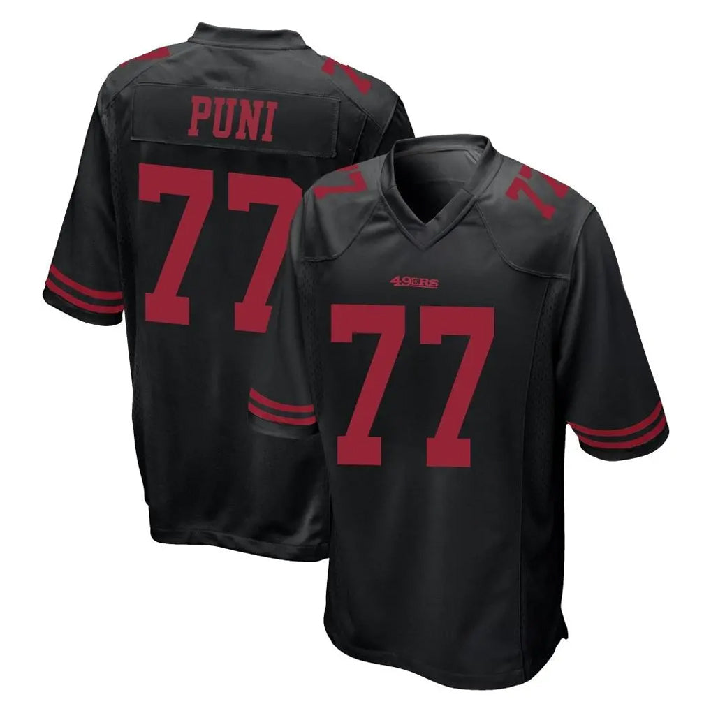 Johmsee SF.49ers #77 Dominick Puni Player Black Alternate Home Game Stitched Jerseys