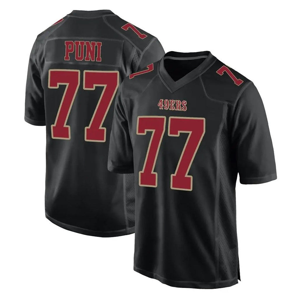 Johmsee SF.49ers #77 Dominick Puni Player Black Fashion Home Game Stitched Jerseys
