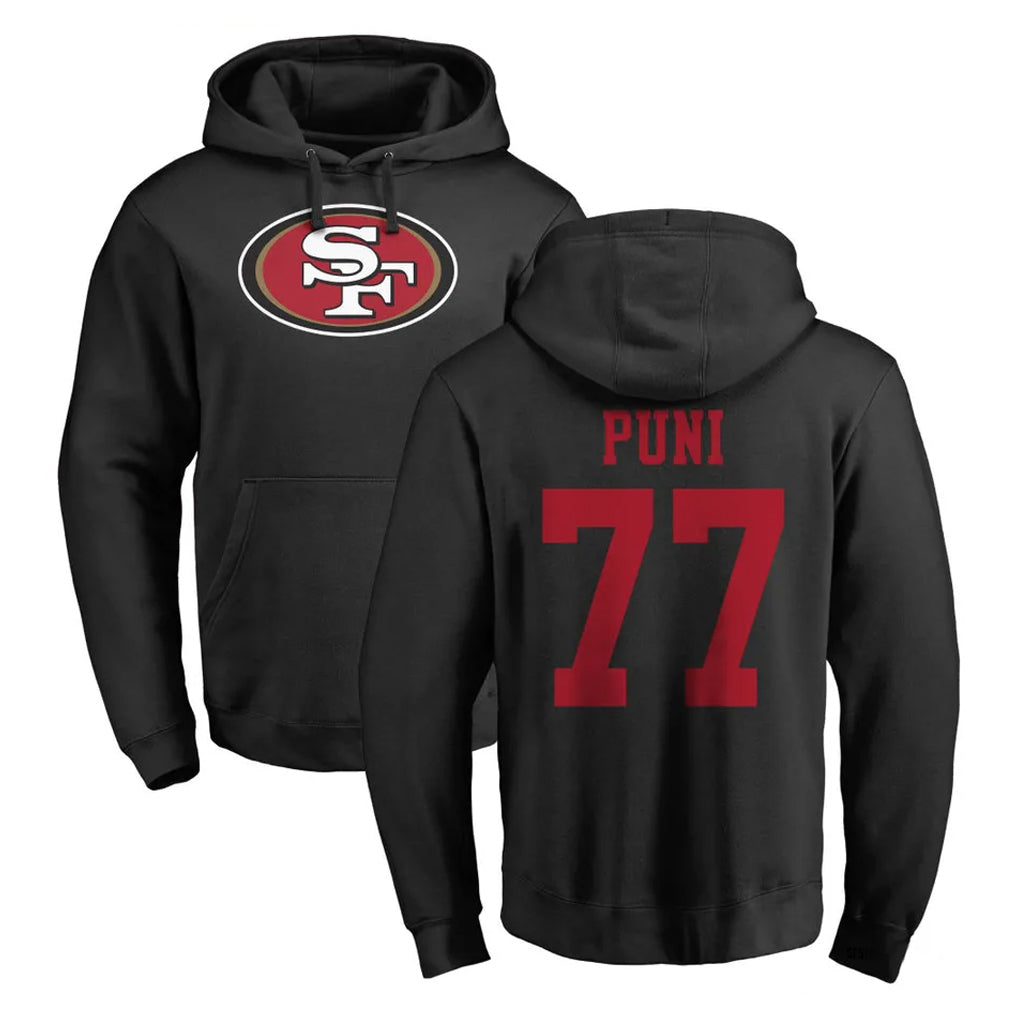 Johmsee SF.49ers #77 Dominick Puni Player Black LOGO Pullover Hoodies Home Game Stitched Jerseys