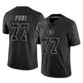 Johmsee SF.49ers #77 Dominick Puni Player Black Limited Reflective Home Game Stitched Jerseys