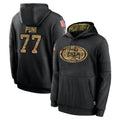 Johmsee SF.49ers #77 Dominick Puni Player Black Salute to Service Sideline Performance Pullover Hoodies Home Game Stitched Jerseys