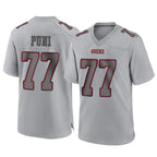 Johmsee SF.49ers #77 Dominick Puni Player Gray Atmosphere Fashion Home Game Stitched Jerseys