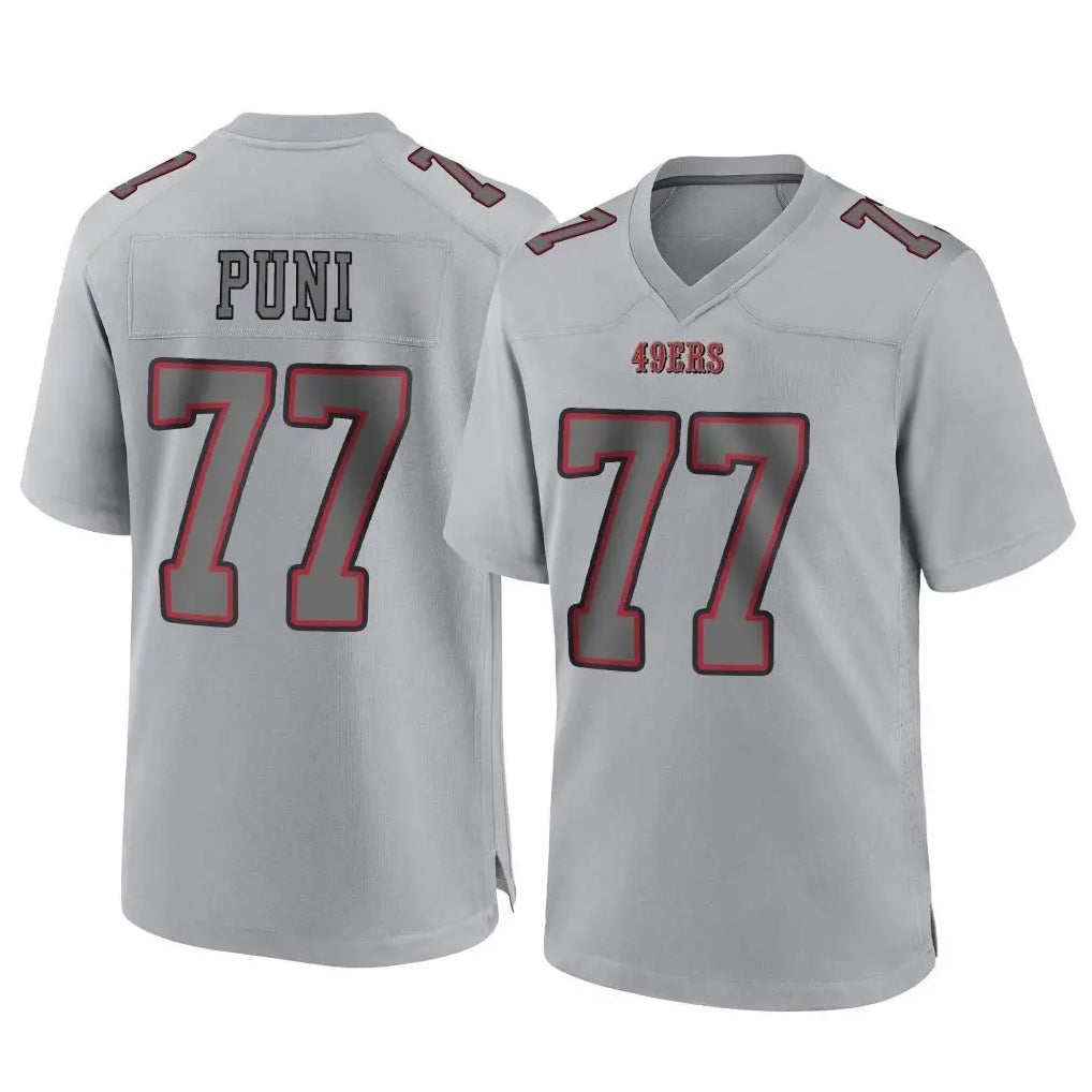 Johmsee SF.49ers #77 Dominick Puni Player Gray Atmosphere Fashion Home Game Stitched Jerseys