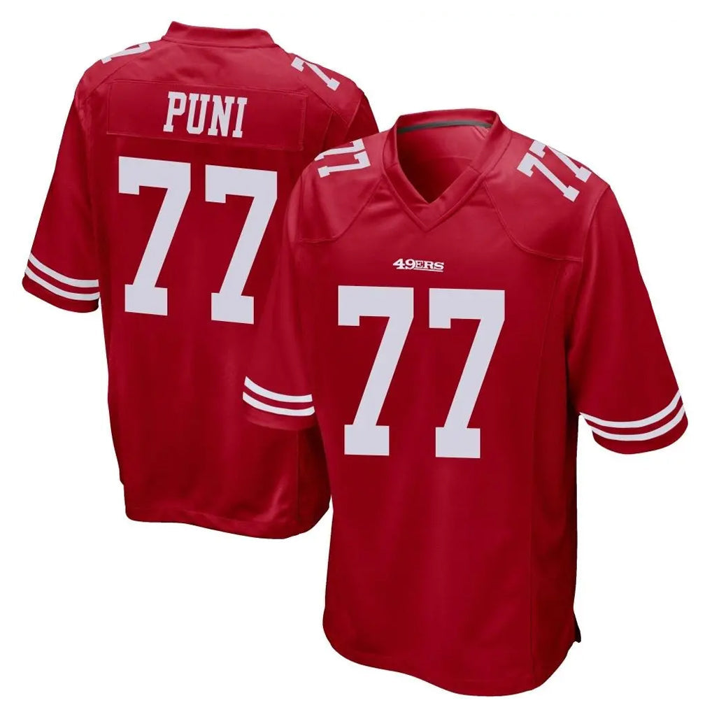 Johmsee SF.49ers #77 Dominick Puni Player Red Home Game Stitched Jerseys