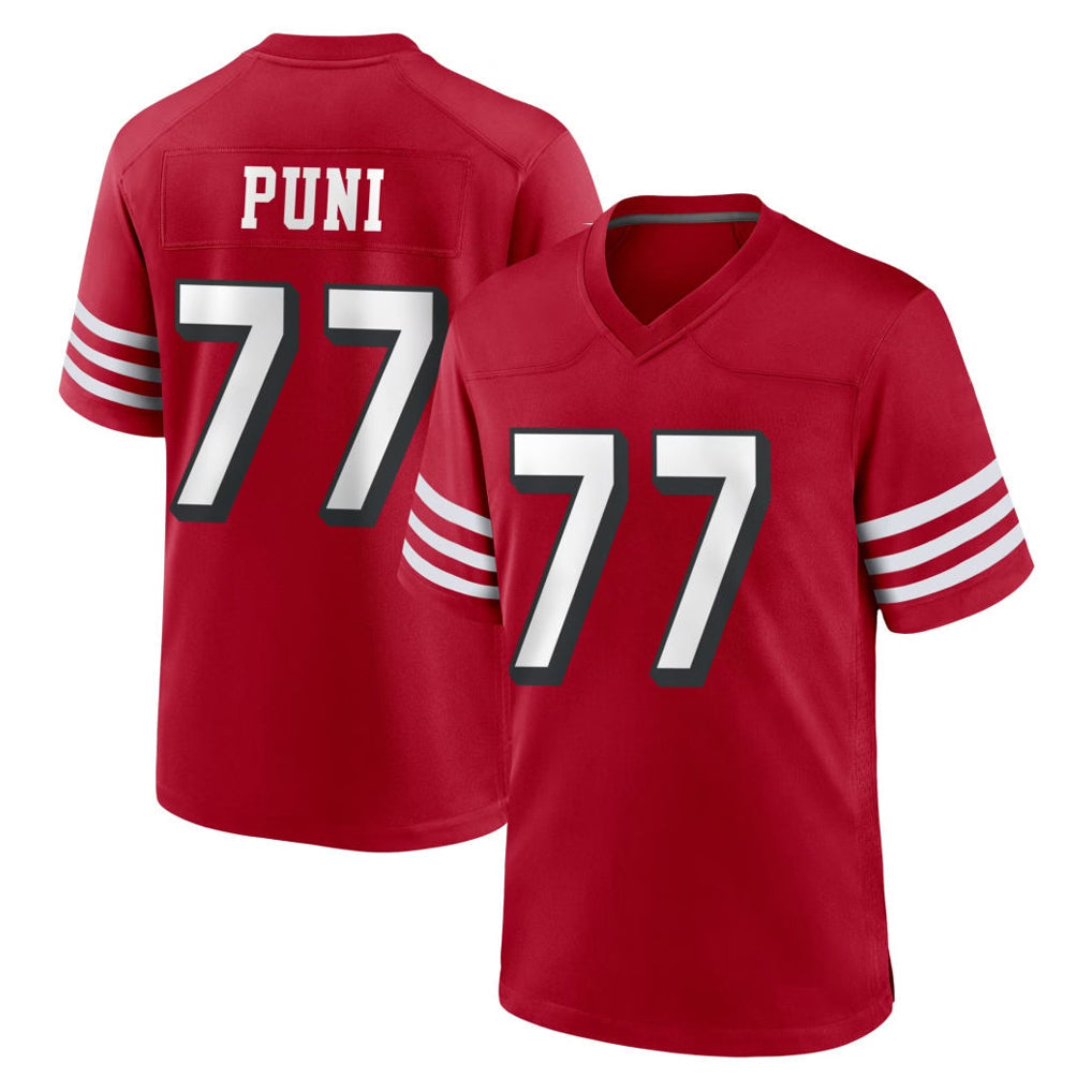 Johmsee SF.49ers #77 Dominick Puni Player Red Limited Alternate Home Game Stitched Jerseys