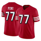 Johmsee SF.49ers #77 Dominick Puni Player Red Limited Alternate Vapor F.U.S.E. Home Game Stitched Jerseys