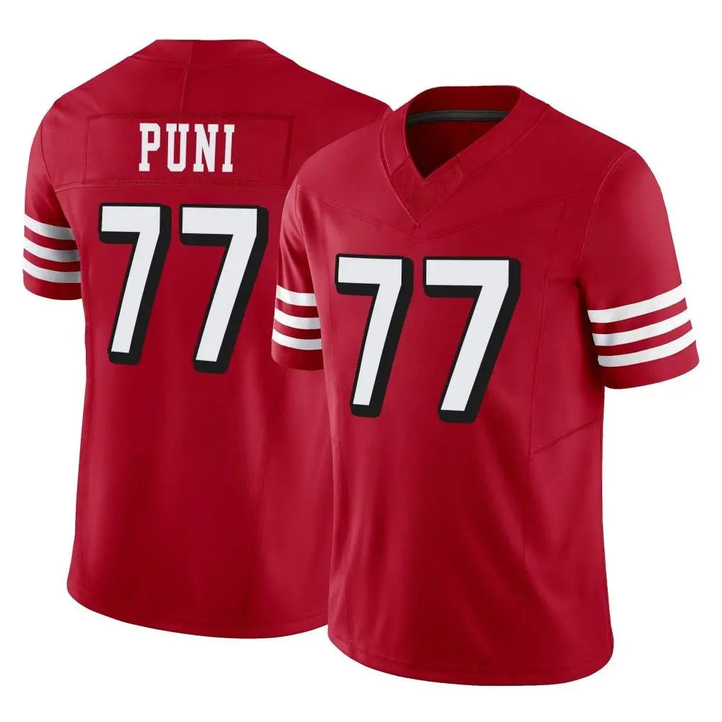 Johmsee SF.49ers #77 Dominick Puni Player Red Limited Alternate Vapor F.U.S.E. Home Game Stitched Jerseys