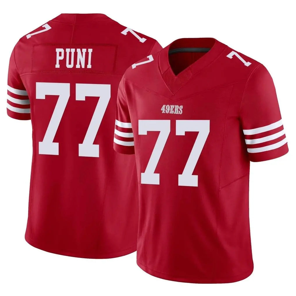 Johmsee SF.49ers #77 Dominick Puni Player Red Limited Vapor F.U.S.E. Home Game Stitched Jerseys