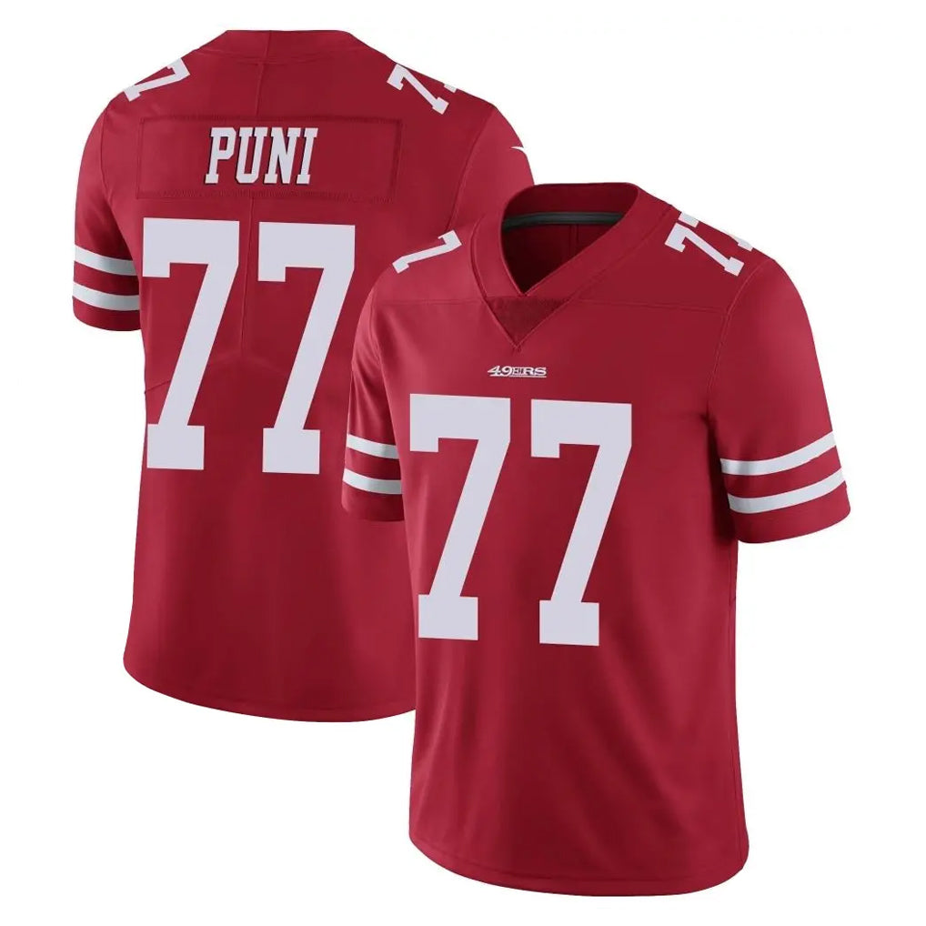Johmsee SF.49ers #77 Dominick Puni Player Red Limited Vapor Untouchable Home Game Stitched Jerseys