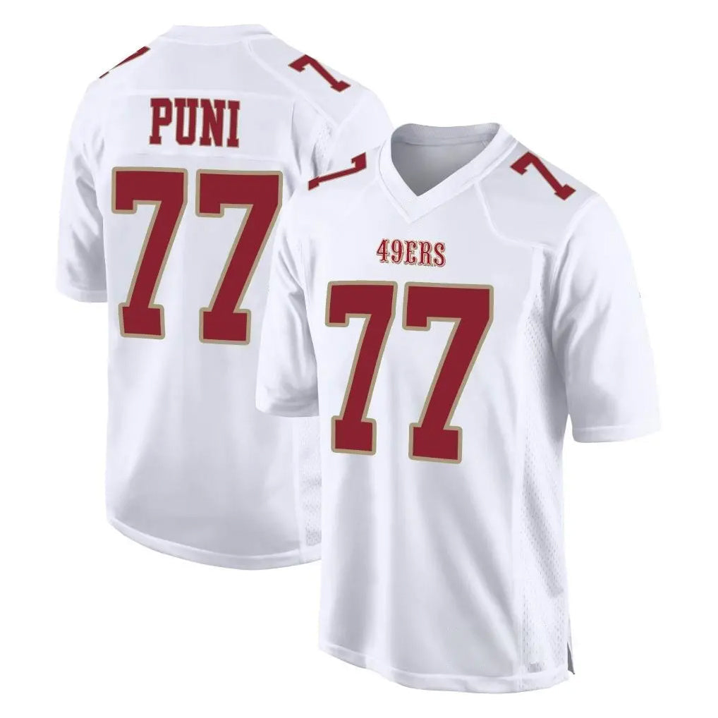 Johmsee SF.49ers #77 Dominick Puni Player White Fashion Home Game Stitched Jerseys