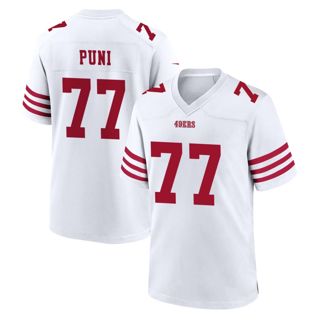 Johmsee SF.49ers #77 Dominick Puni Player White Game Home Stitched Jerseys