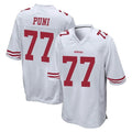 Johmsee SF.49ers #77 Dominick Puni Player White Home Game Stitched Jerseys