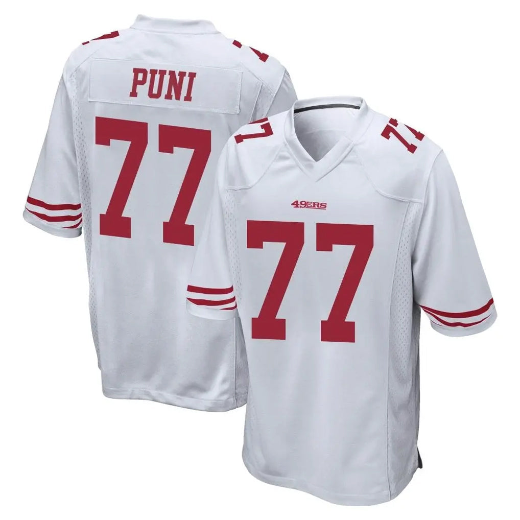 Johmsee SF.49ers #77 Dominick Puni Player White Home Game Stitched Jerseys