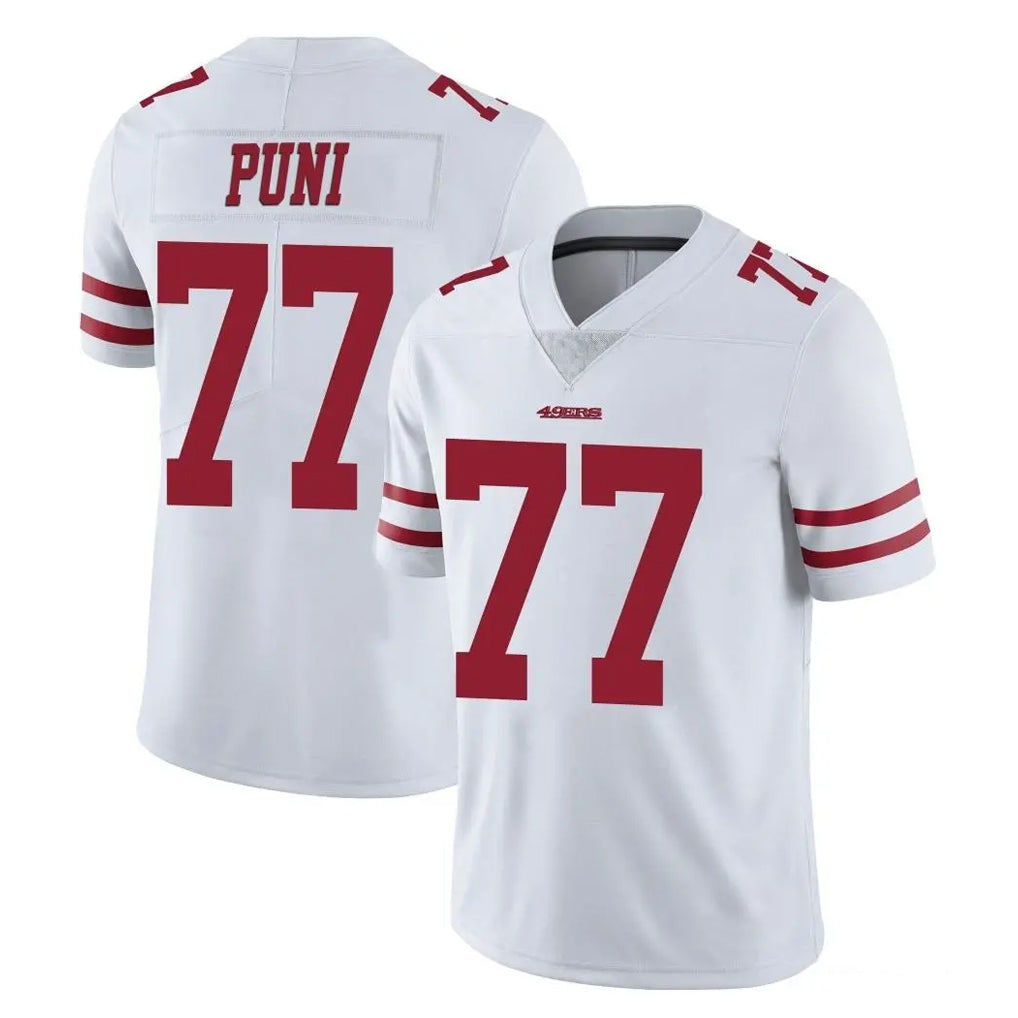 Johmsee SF.49ers #77 Dominick Puni Player White Limited Vapor Untouchable Home Game Stitched Jerseys