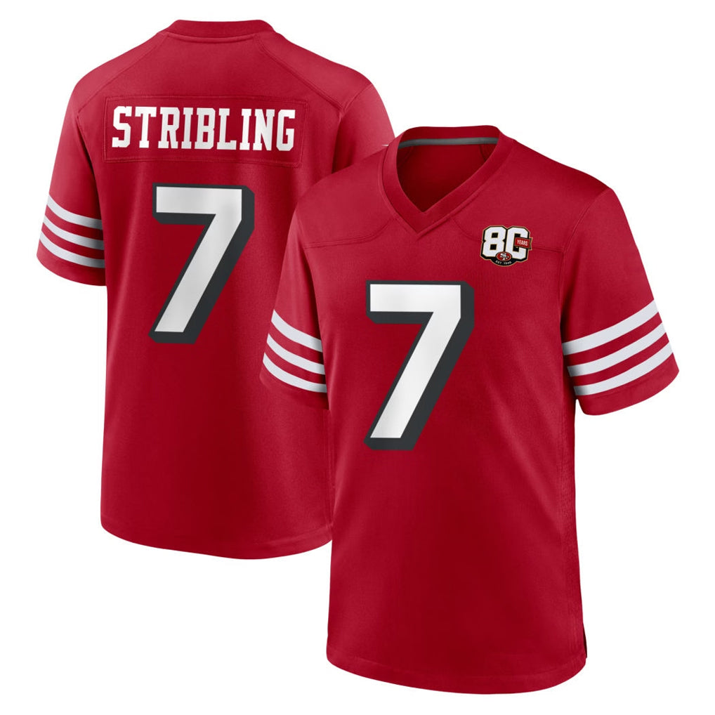 Johmsee SF.49ers #7 De'Zhaun Stribling Player Red 80th Game Home Stitched Jerseys