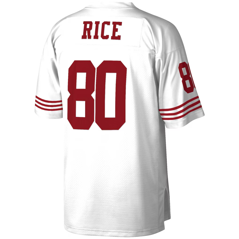 Johmsee SF.49ers #80 Jerry Rice Mitchell & Ness White Legacy Replica Stitched Puhic  Jersey